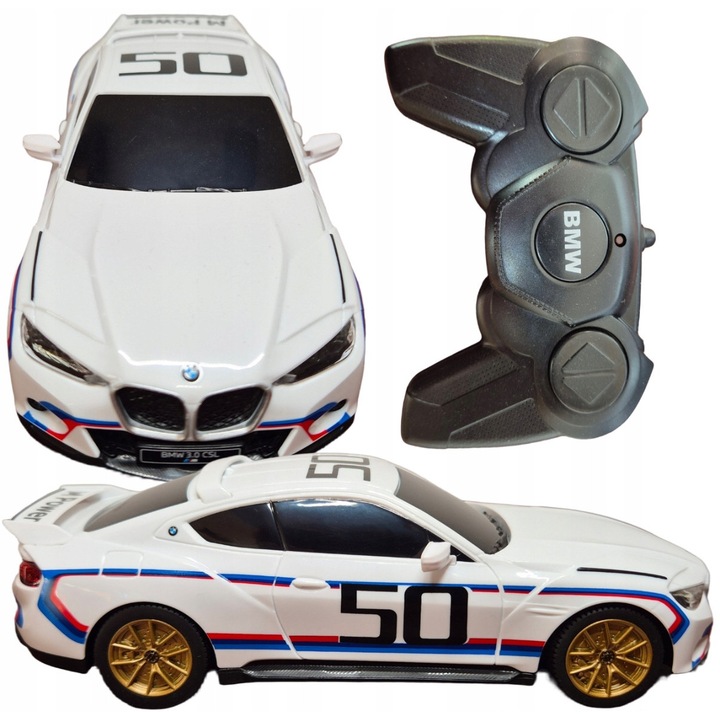 Masinuta Rastar BMW 3.0 CSL, alb, telecomandata, 2,4GHz