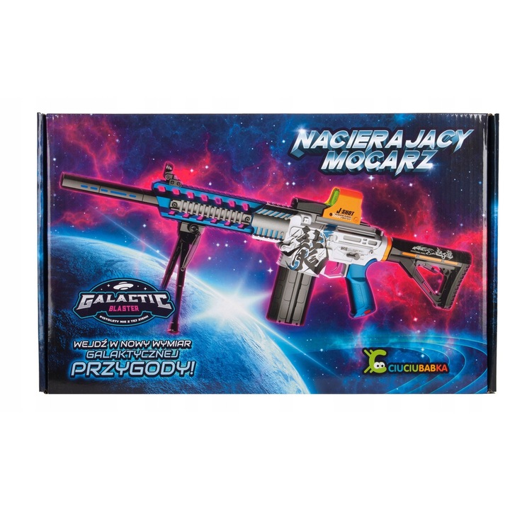 Carabina de jucarie CIUCIUBABKA, 80cm, cu acumulator, 2 moduri de tragere, set complet cu accesorii, discuri de spuma