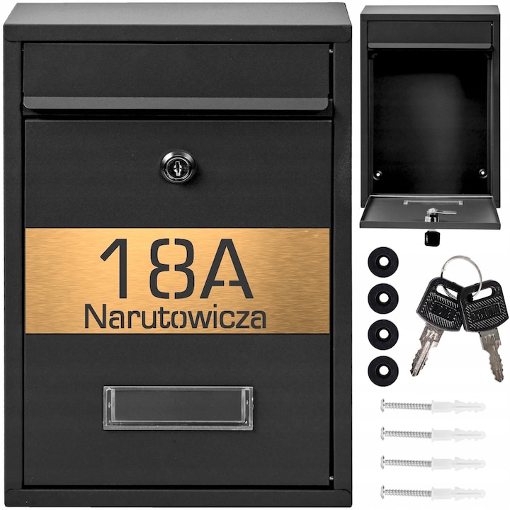 Cutie postala personalizata M-TEC RIB, neagra, 32x21,5x9cm, cu set de montaj si doua chei