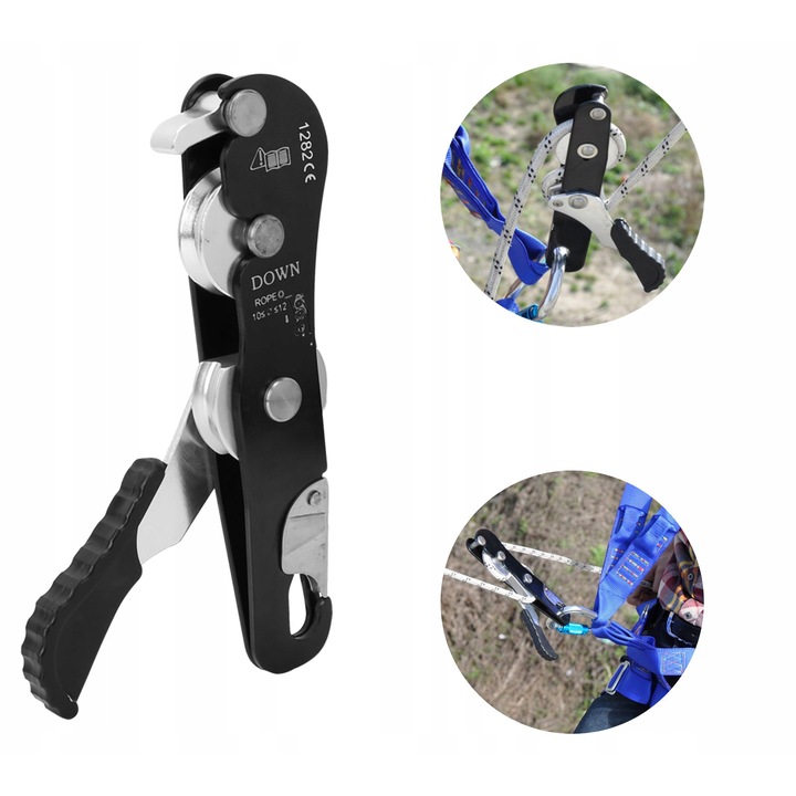Dispozitiv de coborare pentru escalada, negru, 22x5,7x1,8cm, 150kg, set
