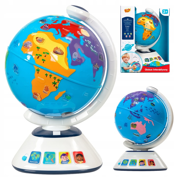 Glob interactiv educational Smily Play, 48 functii, iluminat, 20x23x30cm, pentru copii 3+