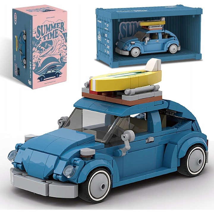 Set de constructie VW Beetle, 347 elemente, cu container expunere, 15,5x7x8cm