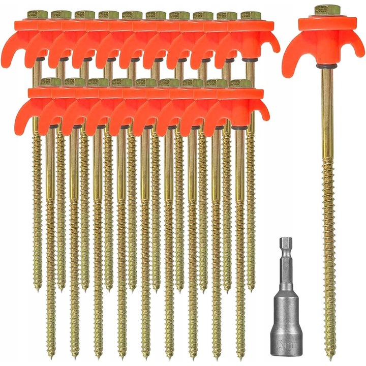 Set 20 suruburi pentru cort, stabile, din otel, cu adaptor pentru bormasina