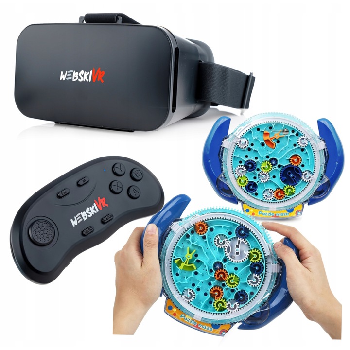 Ochelari VR 3D Webski, set cu gamepad Bluetooth si casti, 80mm x 160mm, multicolor