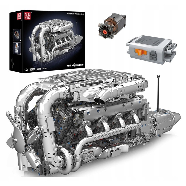 Set de constructie Mould King 10168, model motor V8 Twin-Turbo, 2899 piese, 68,6x26,2x24,1cm, ABS