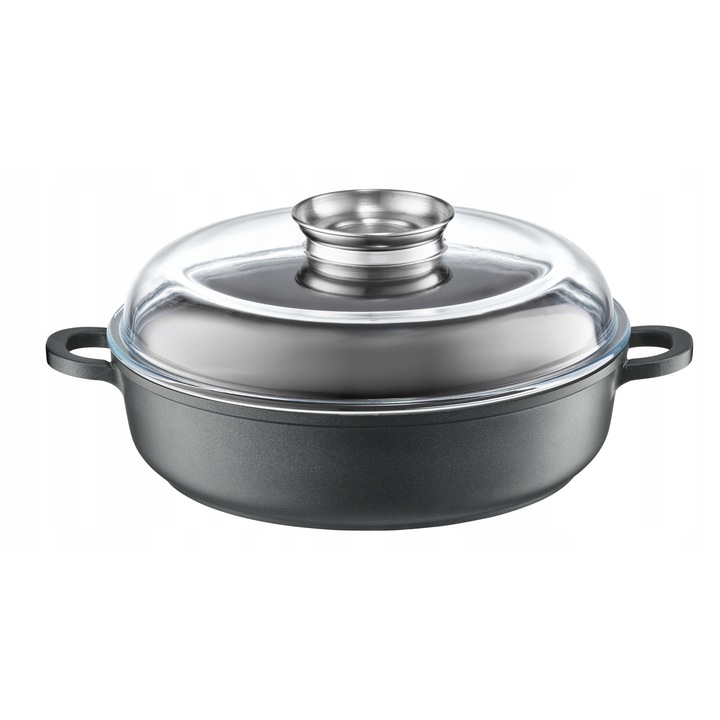 Tigaie adanca Kadax, 28cm, 4,1L, neagra, cu capac, antiaderenta, din aluminiu