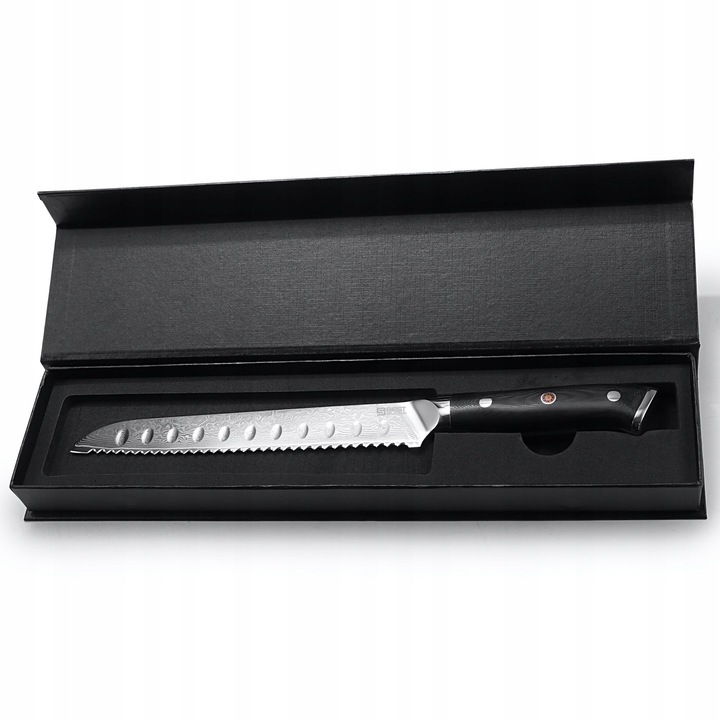 Cutit de bucatarie pentru paine, Best Selection, otel damasc, 20cm, design ergonomic, cutit cu lama zimtata