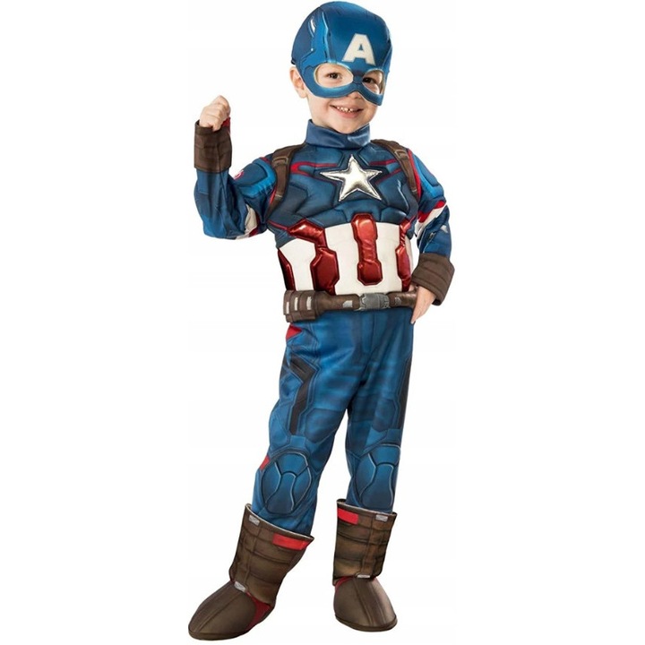 Costum copii Captain America, Cogio, set cu masca, rozmiar M, 122-134 cm, 7-8 ani, material elastic