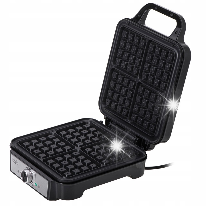 Adler AD 3083 gofrisütő, 4 gofri, 1800W, fekete-ezüst, 10x10cm
