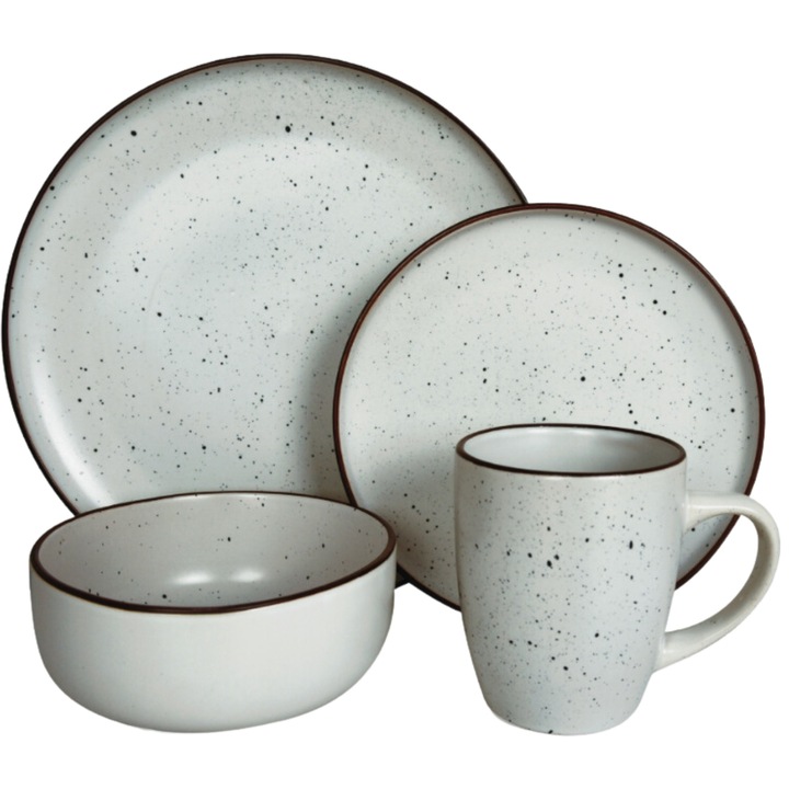 Set de masa 24 elemente, Prima Deco, ceramica, gri deschis, pentru 6 persoane