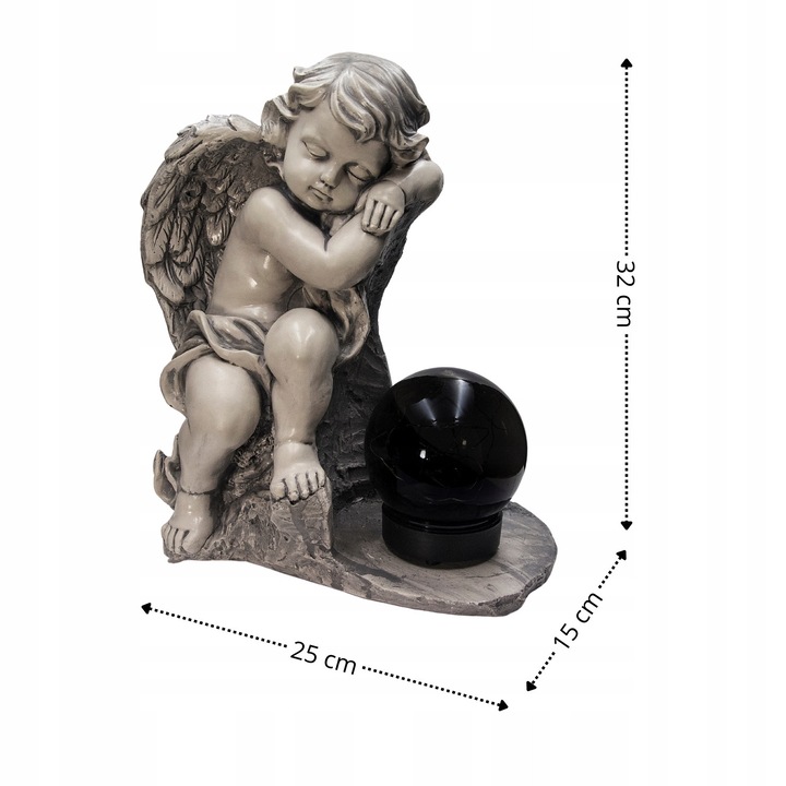 Figurina pentru mormant, solara LED, Decortrend, inger, gri, 32x25x15cm