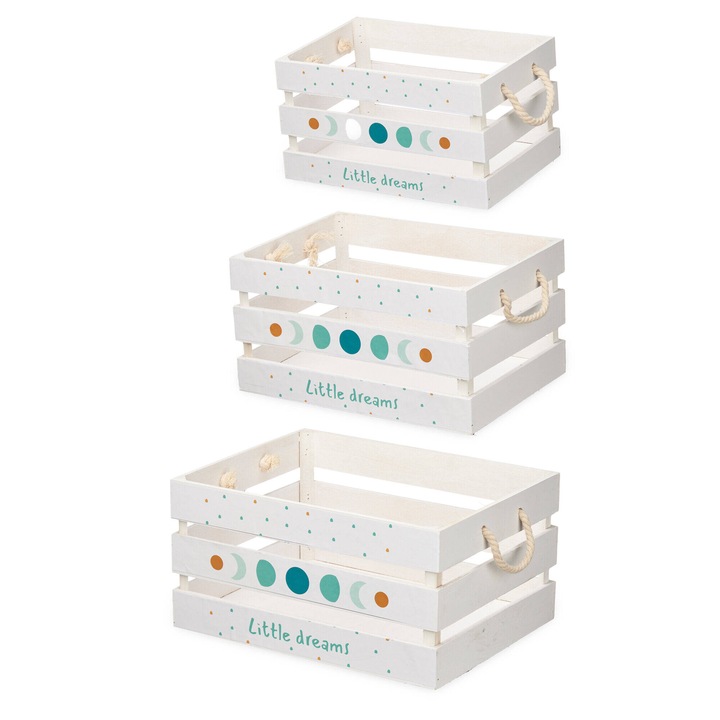 Set cutii depozitare din lemn MOON, 3 bucati, multicolor, dimensiuni 40x30x20cm, 35x25x18cm, 30x20x16cm