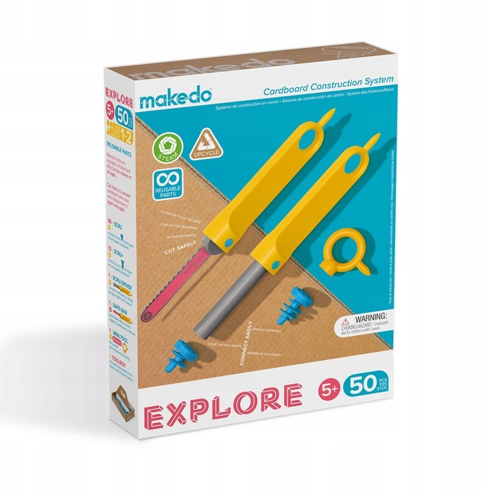 Set de scule pentru constructii din carton Makedo Explore, 50 elemente, pentru reciclare, varsta 5+