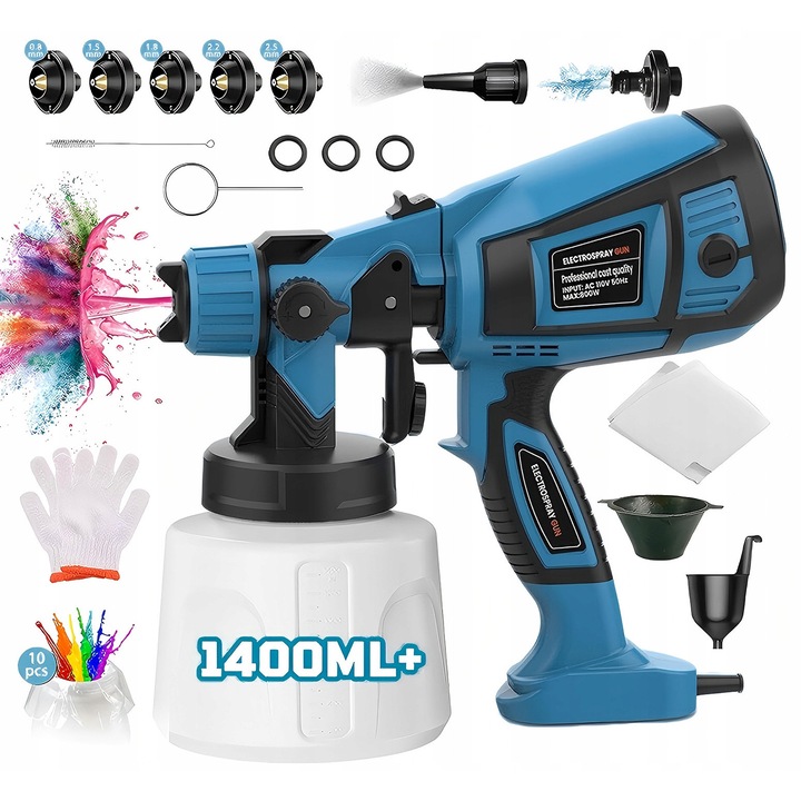 Pistol de vopsit electric Zosudull DCS01, 700W, 1400ml, 5 duze, 3 modele de pulverizare