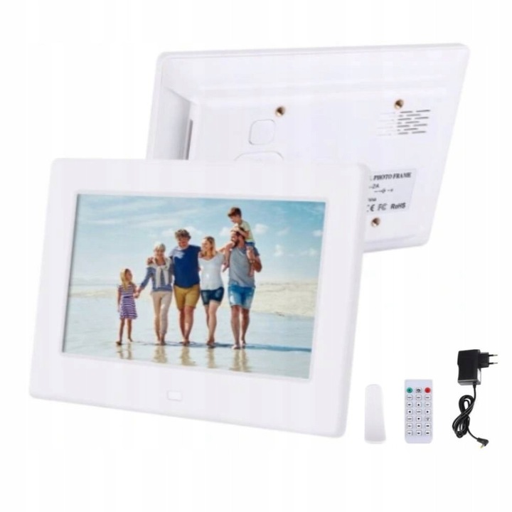 Цифрова фоторамка, 7 инча, бяла, HD резолюция 1024x600, включена стойка