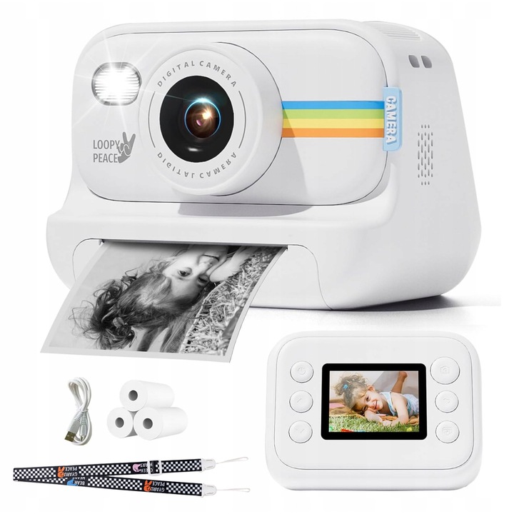 Aparat foto instantaneu pentru copii, alb, 21 filtre, 102x79x77mm, set complet