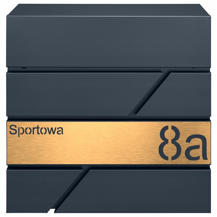 Cutie postala M-TEC Modern antracit, cu suport pentru ziare, dimensiuni 37x37x10,5cm, personalizata cu tabla gravata