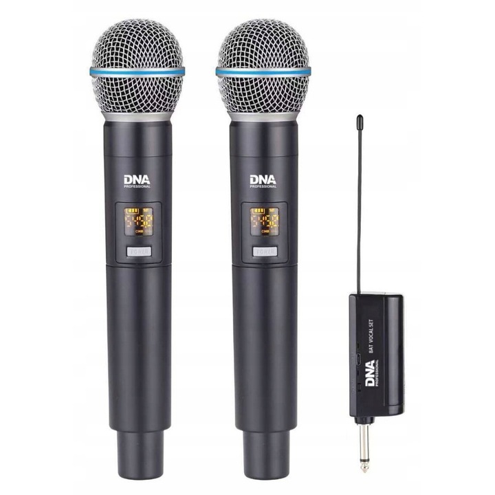 Set microfoane fara fir, DNA Bat Dual Vocal Set, 2 microfoane, receptor UHF, negru, 5x20,5cm