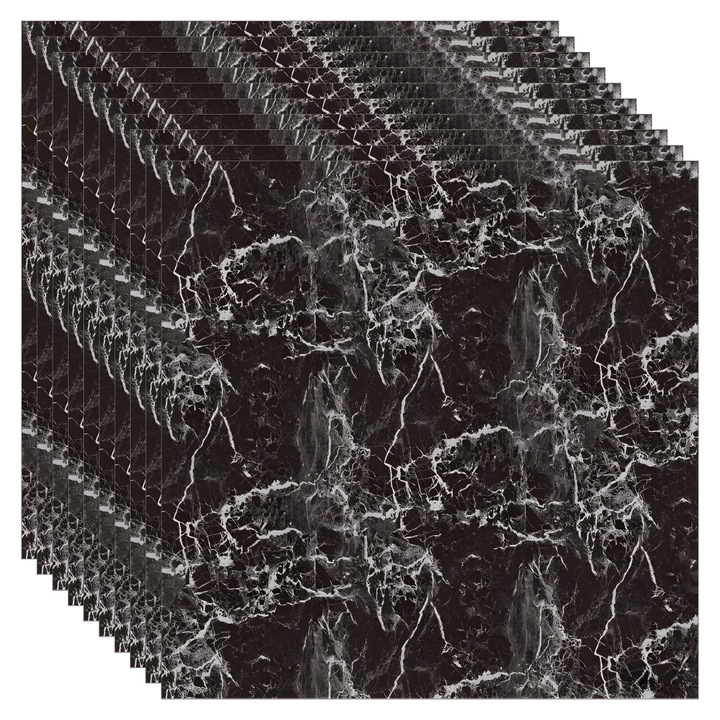 Set 24 öntapadós PVC tábla Macvi, márvány utánzat, vízálló, 45,72x45,72 cm