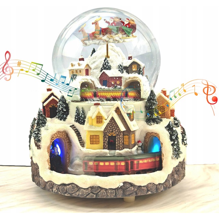 Pozitie decorativa Craciun, Zosudull, glob de zapada cu LED, melodii de Craciun, 18x18x22.5cm