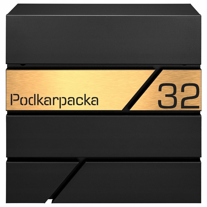 M-TEC Modern postaláda, fekete, 37x37x10,5cm, újságtartóval, aranyozott laminált címtáblával