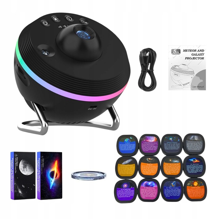 Проектор за звезди, MEMFLOW, планетариум, 13 диска, RGB ефекти, 10x10x10см