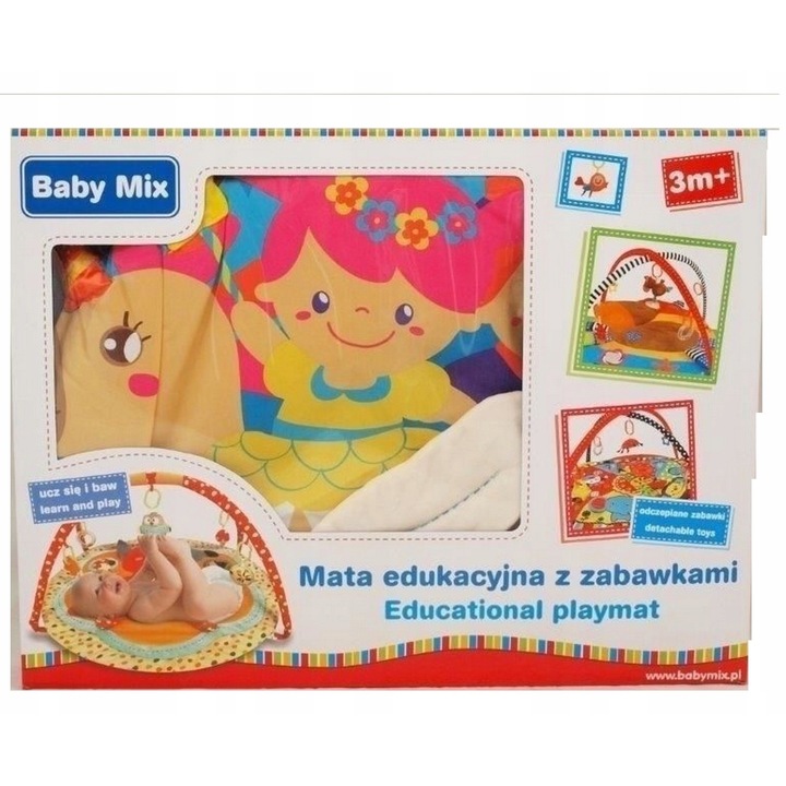 Baby Mix oktató szőnyeg, többszínű, 100x100cm, újszülötteknek, függő elemekkel