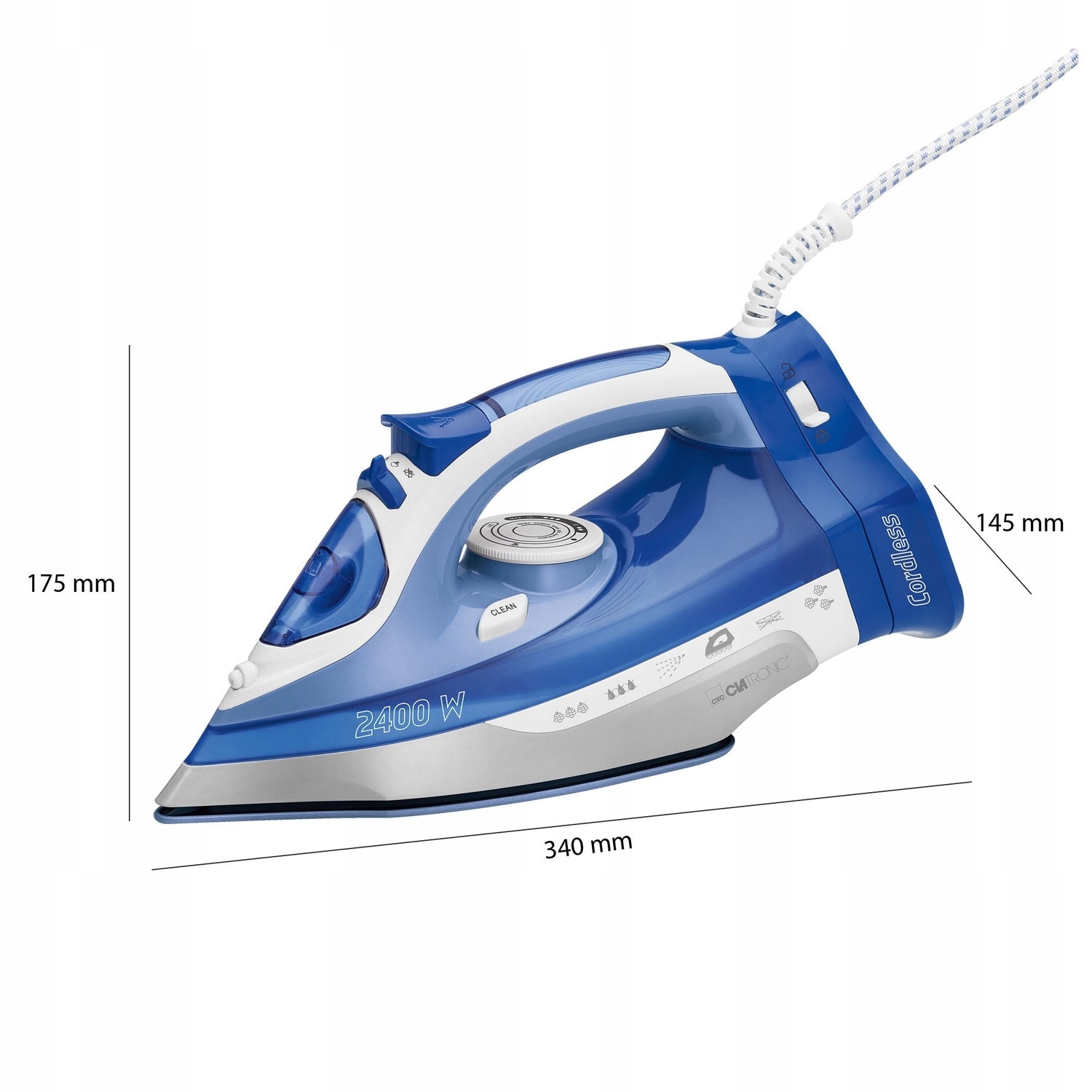 Fier de calcat fara fir Clatronic DB, ceramica, 2400W, abur, 350ml