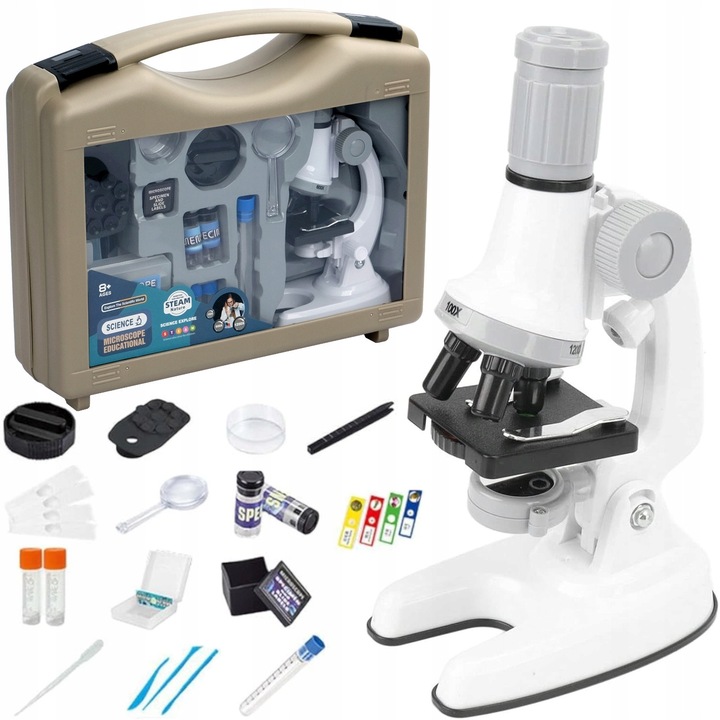 Gyermek mikroszkóp, ToysPlanet, 1200x, nagy készlet kiegészítőkkel, LED-del, bőröndben