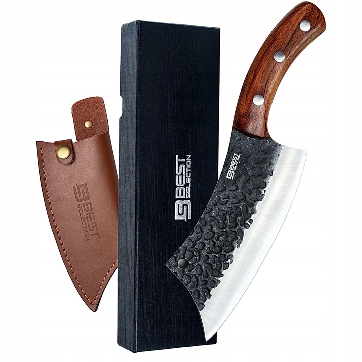 Tasak de bucatarie BestSelection, 16.1cm, otel inoxidabil, maner din lemn, set inclus