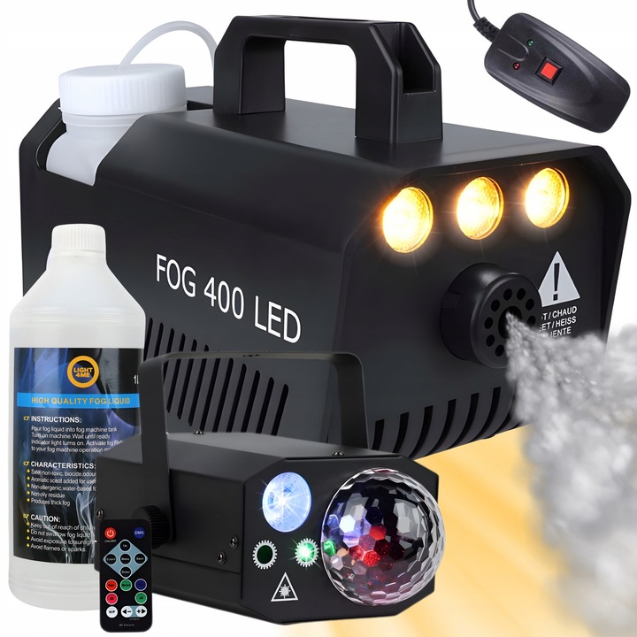 Set echipamente de fum Light4Me, generator de fum LED 4 in 1, 1L lichid