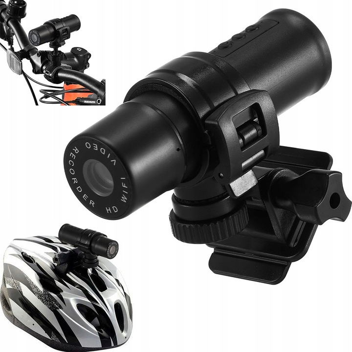Camera sportiva Wi-Fi, 1080P, rezistenta la apa, set cu suport pentru casca si ghidon, 10,50x6,00x3,10cm, neagra