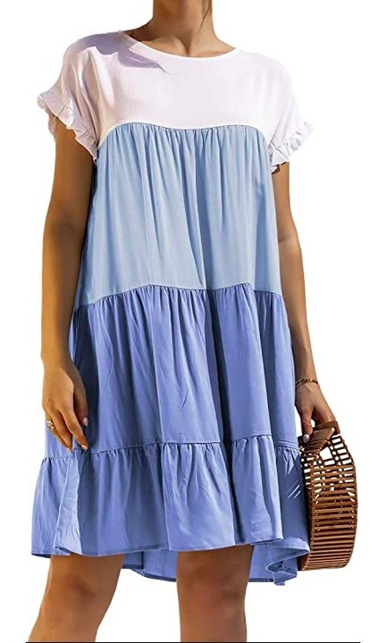 Рокля, модел S-34, синя, от смес от памук, перфектна за лятото, Един размер INTL