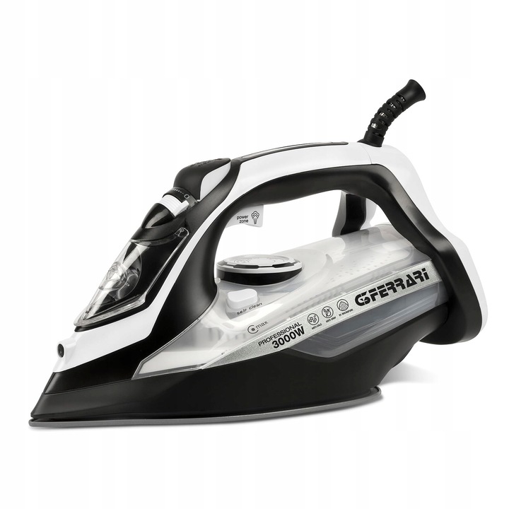 Fier de calcat cu abur G3 Ferrari Eliseo 3000, 3000 W, 91 microorificii, 140 g/min, alb/negru, 450 cc