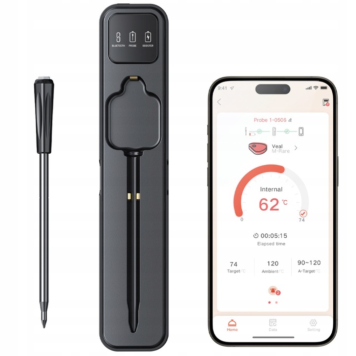 Безжичен термометър за месо Benetech, Bluetooth свързаност, приложение, водоустойчив, обхват 90м