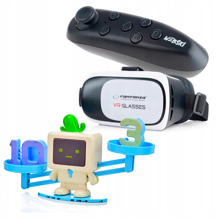 Ochelari VR 3D, Webski, set cu gamepad si greutate robot matematic, 19x11cm