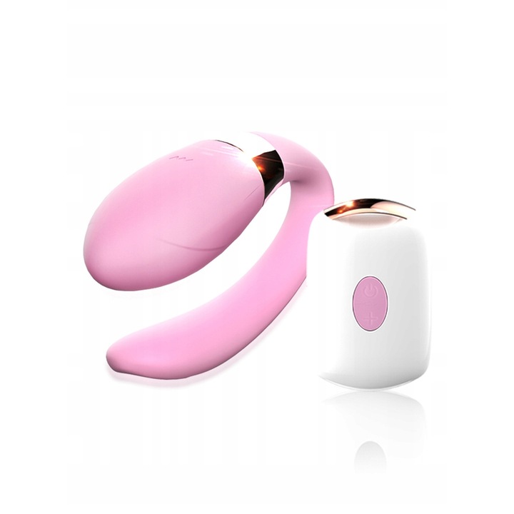 Vibrator pentru cupluri Boss Series V-Vibe, 7 functii, roz, silicon medical, cu telecomanda