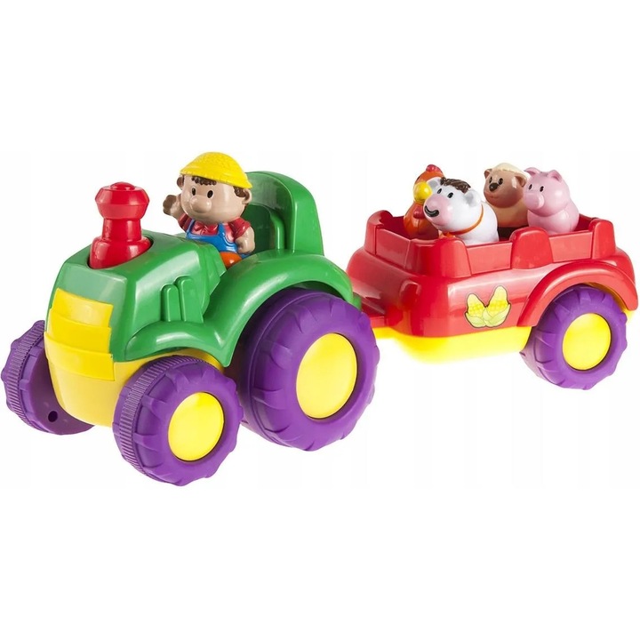 Tractor muzical cu remorca, DUMEL, set cu 4 figurine animale, multicolor, pentru copii de la 18 luni