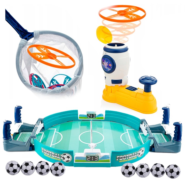 Set jocuri de masa fotbal si lansator pneumatic Webski, 55,5x28x11cm, pentru 3+ ani