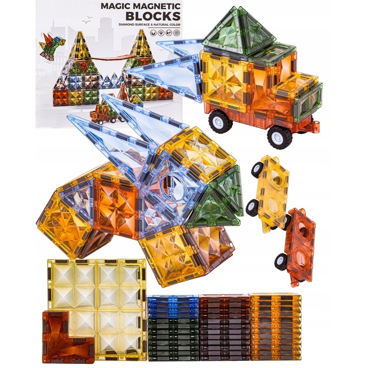 Set de constructie Klocki magnetyczne ODBLASKOWE 100 el., integral, pentru copii 3-6 ani, multicolor