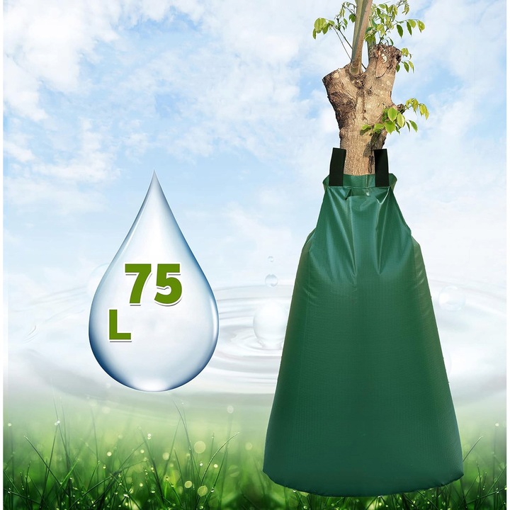 Set 2 saci de Irigare pentru Arbori, 75L, Verde Inchis, Capacitate 20 Galoni