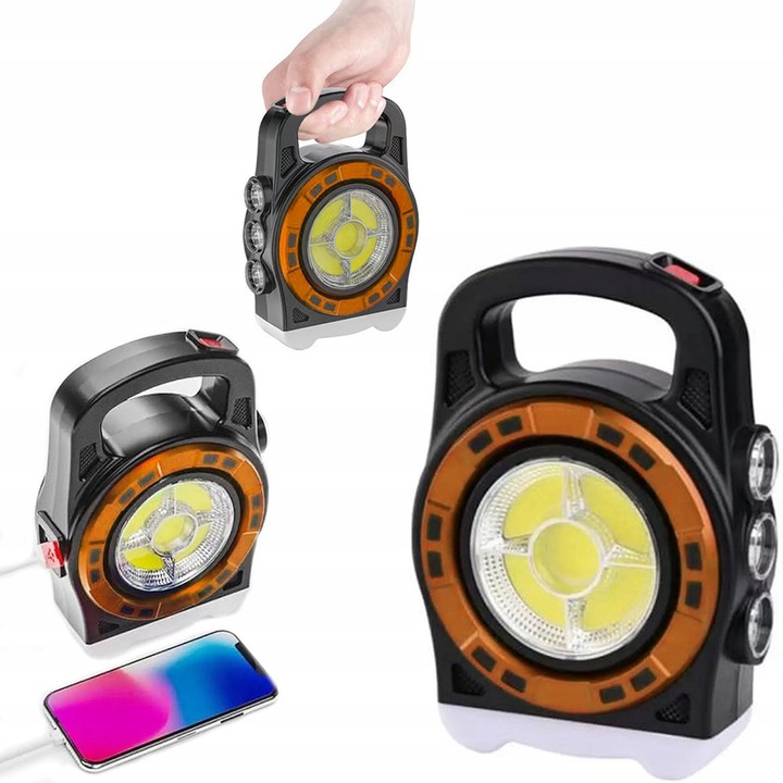 Къмпинг фенер Decortrend, LED COB, 3 режима, черно-оранжев, 13,5x19x5см