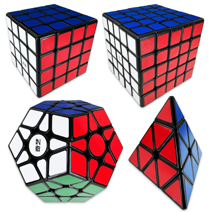 Set de cuburi logice 2x2 + 3x3 + 4x4 + 5x5 + Megaminx QiYi + Mirror Zlota 3x3x3