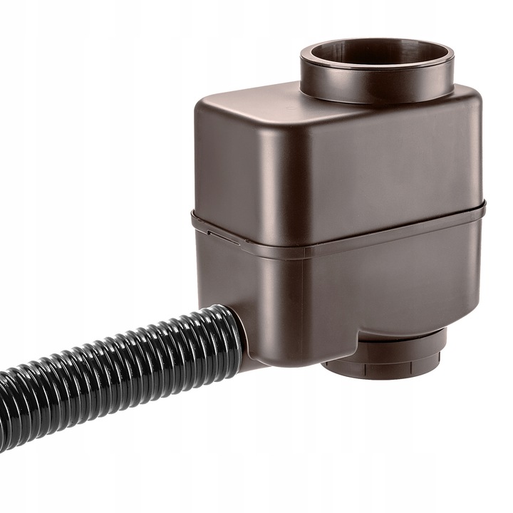 Colector apa pluviala Kadax, design minimalist, culoare moka, dimensiuni 23x13x22,5cm, set cu tub de conectare 50mm x 51cm