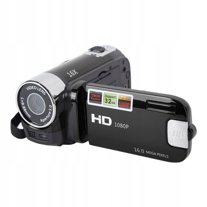 Видеокамера 4K, 16x увеличение, 48MP, черна, 2,7 инча, пълен комплект