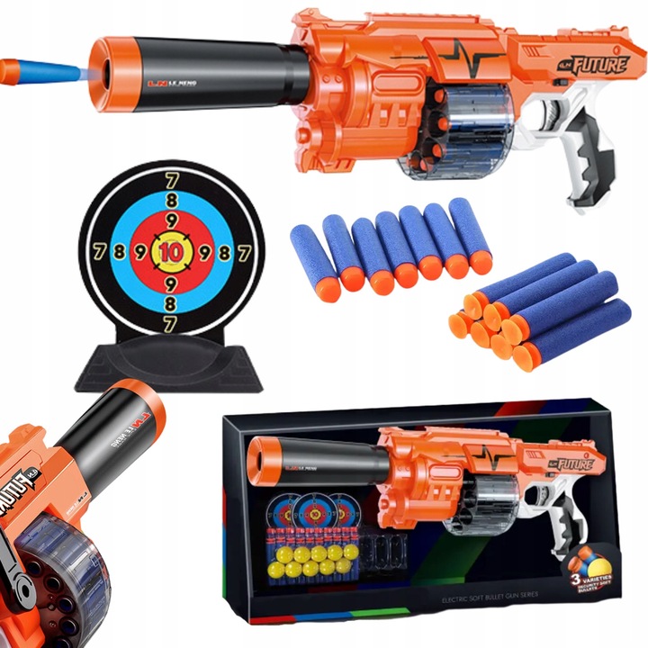 Pistol de jucarie ProNice, set cu 30 de proiectile din spuma, 3 tinte, 15m raza de actiune