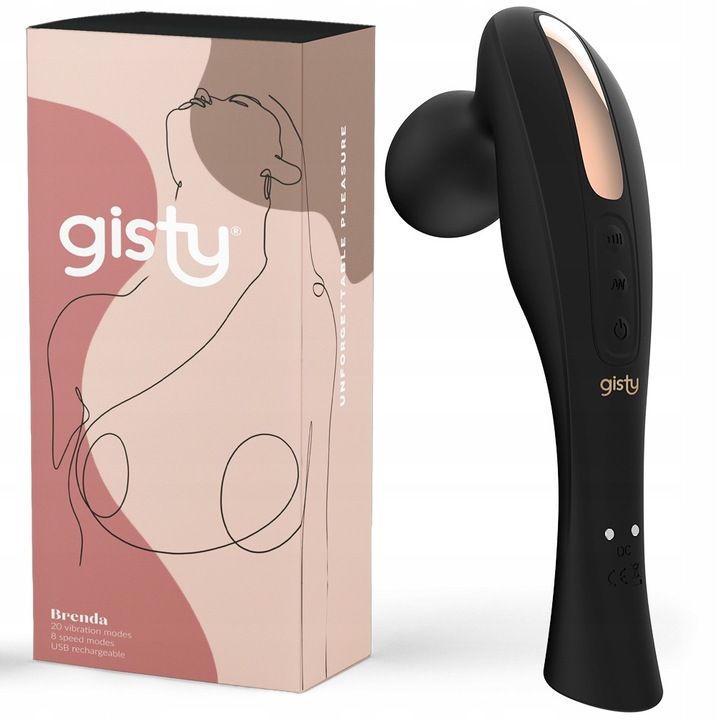 Masajer pálca Gisty Brenda, 20 rezgésmód, fekete-arany kivitel, méretek 20x10cm, vízálló IPX7