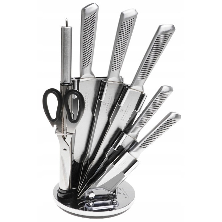 Set de cutite cu suport rotativ, 5 piese, inox, ergonomic