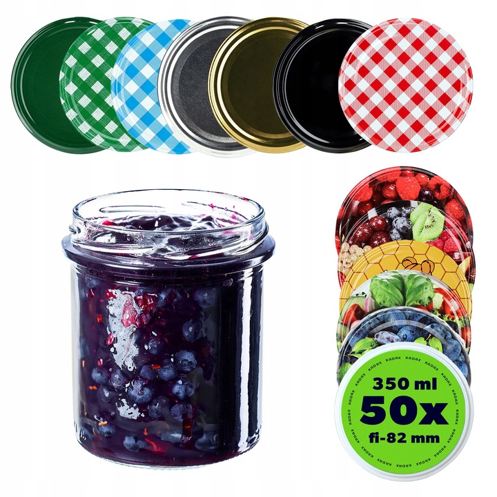 Set 50 borcane sticla 350 ml cu capac, Kadax, transparent, 8,6x9,7 cm