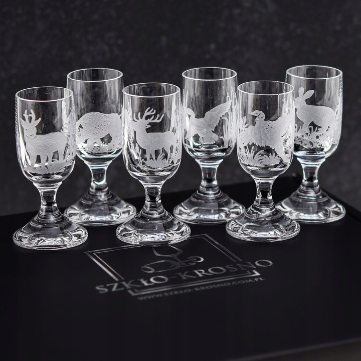 Vadász témájú vodkás pohár készlet, 20ml, átlátszó, 6 darab